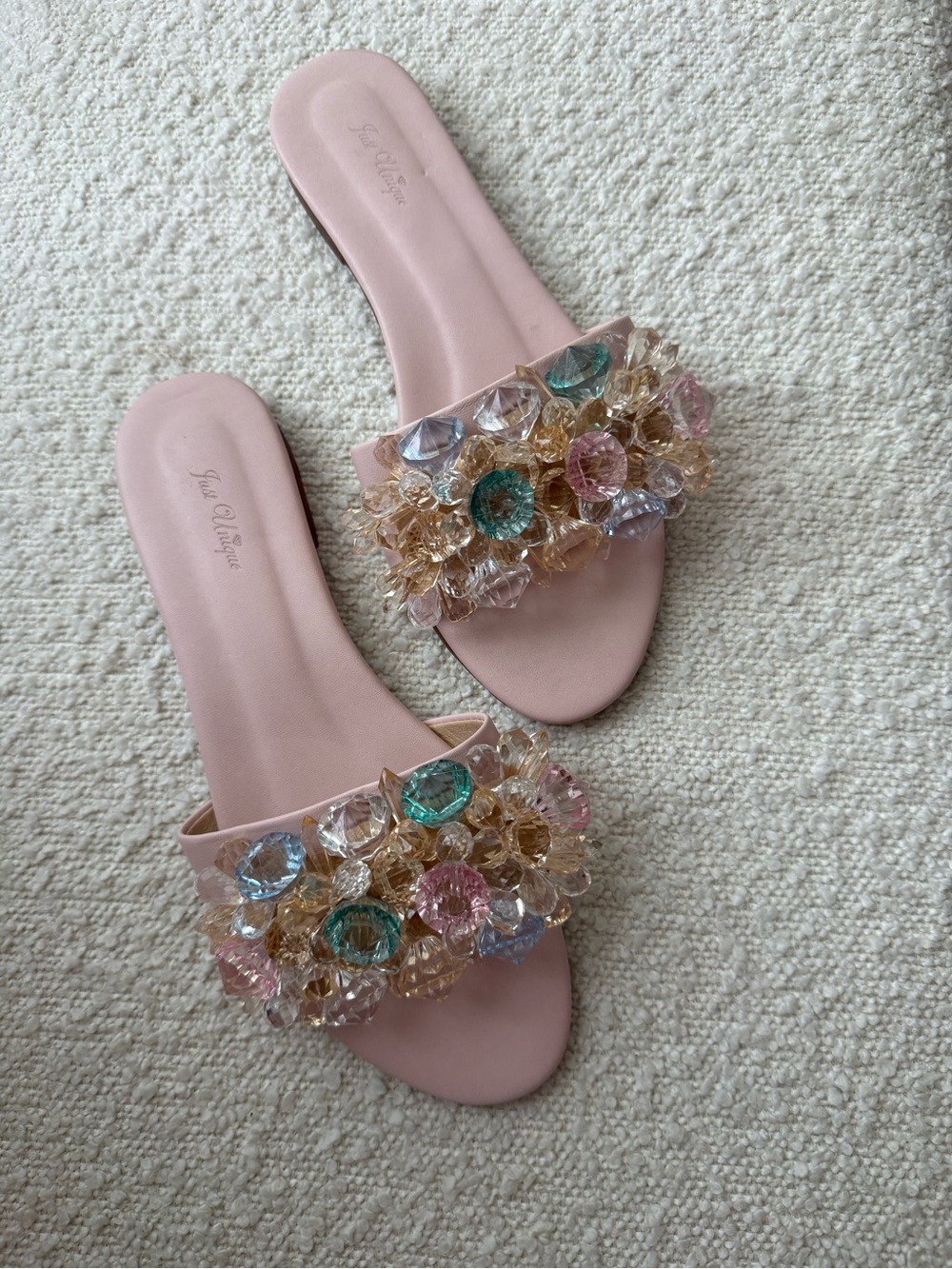 Jellypop Pastel Pink Jeweled Slide Mules